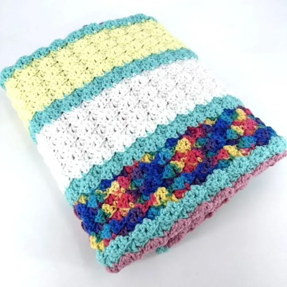 Vintage handmade afghan sofa couch throw blanket lapghan lap blanket baby rainbo